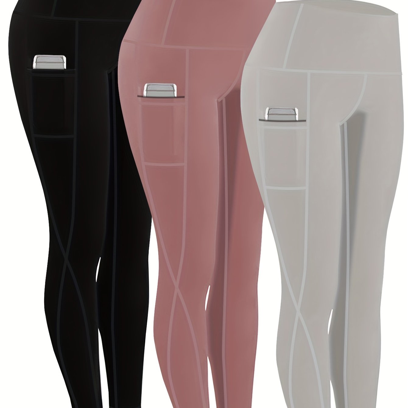230g Women's Leggings Set of 3 High Waist Breathable with Pockets Compression Tights Multi-Color Suitable for All Seasons Daily Sports Fitness Yoga Shapewear