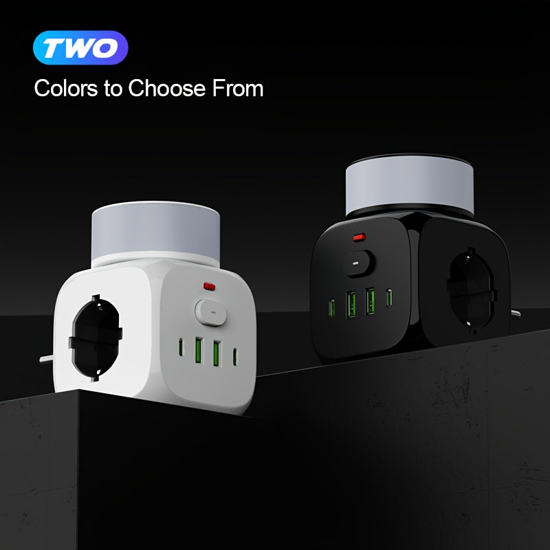 2025 New Multifunctional Round Power Strip/Socket/Strip Plug with 3 Power Outlets, with Night Light (2 USB-A) (2 TYPE-C), In-line Socket, Suitable for Home, Office, Kitchen, Bathroom, and Other Places, Multi Plug Outlet, Offi