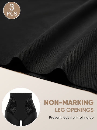 3pcs High-Waisted Tummy Control Women's Underwear, Boxer Briefs, Safety Pants with Mesh Breathable Lace Trim for Summer and Leg Shaping, Seamless Tummy Control Underwear, High Waist Panty, Panties for Women Plus Size, High Wa