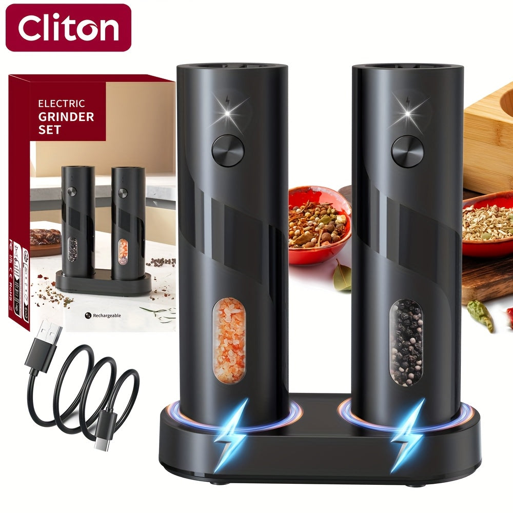 1pc/2pcs - CLITON Rechargeable Salt And Pepper Grinder Set, Salt And Pepper Grinder Electric 2pcs, Rechargeable Salt And Pepper Shakers Set, Electric Salt And Pepper Container, USB Rechargeable with LED Light, Multiple Style