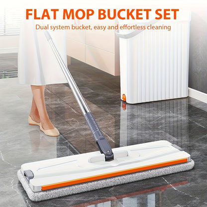 LDQ Heavy-Duty Mop & Bucket Set with 4 Washable Reusable Pads (Compatible with /Mop) - Wet/Dry Floor & Window, Space-Saving Stackable Design, Manual Operation for, Office, Commercial Use - No Required