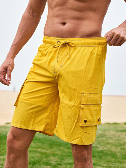 Men'S Big & Tall Quick-Dry Swim Trunks - Olive Green Beach Shorts with Adjustable Drawstring, Pockets, and Durable Polyester Fabric for Summer, Summer Swimwear | Adjustable Drawstring Shorts | Quickdry Material, Bathing Suits