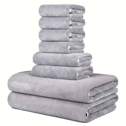 8-Pack Ultra-Soft Coral Fleece Bath Towel Set, 2 Bath Towels 69.85 X 139.7 cm, 2 Hand Towels 34.8 X 74.93 cm, 4 Square Towels 29.97 X 29.97 cm, Quick-Drying, Highly Absorbent And Lightweight, Gentle Camping Towels