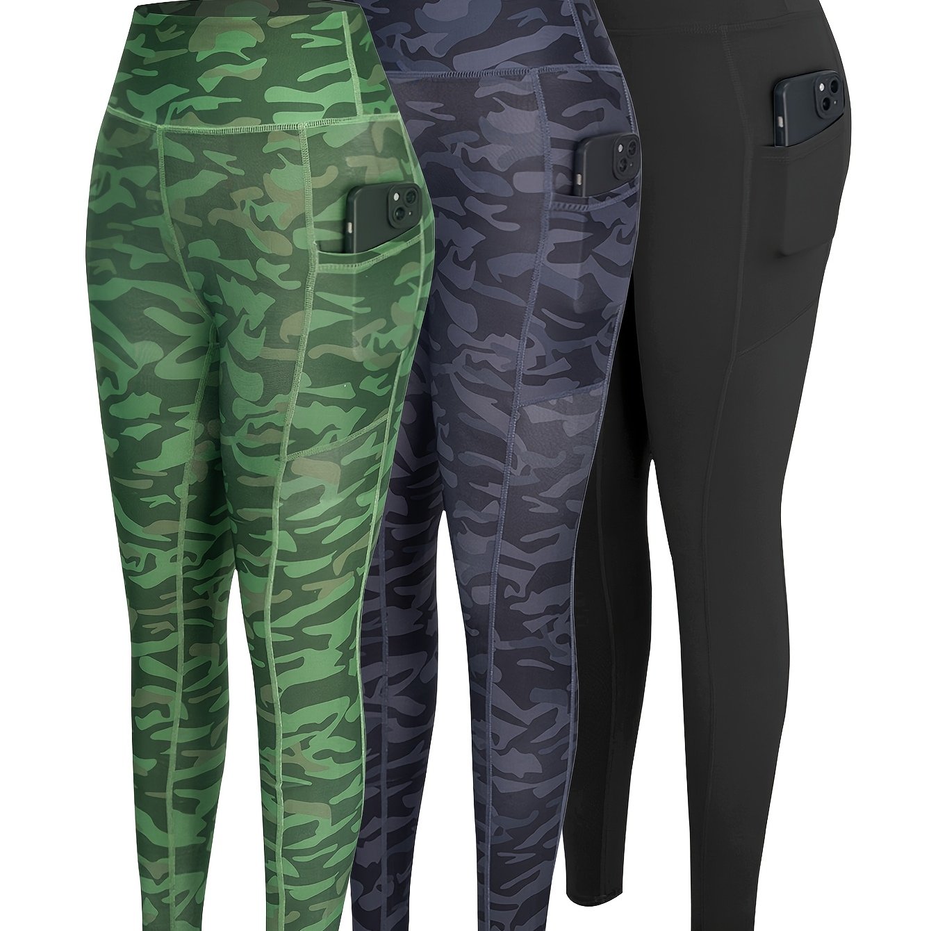 3-Pack Women'S High-Waisted Yoga Pants with Side Pockets - Non-Slip Grip, Stretchy Workout Leggings for Gym, Running, Everyday - All-Season Fitness Pants in Black/Gray/ - Ideal for Yoga, Pilates, Casual Attire, Yoga Leggings,