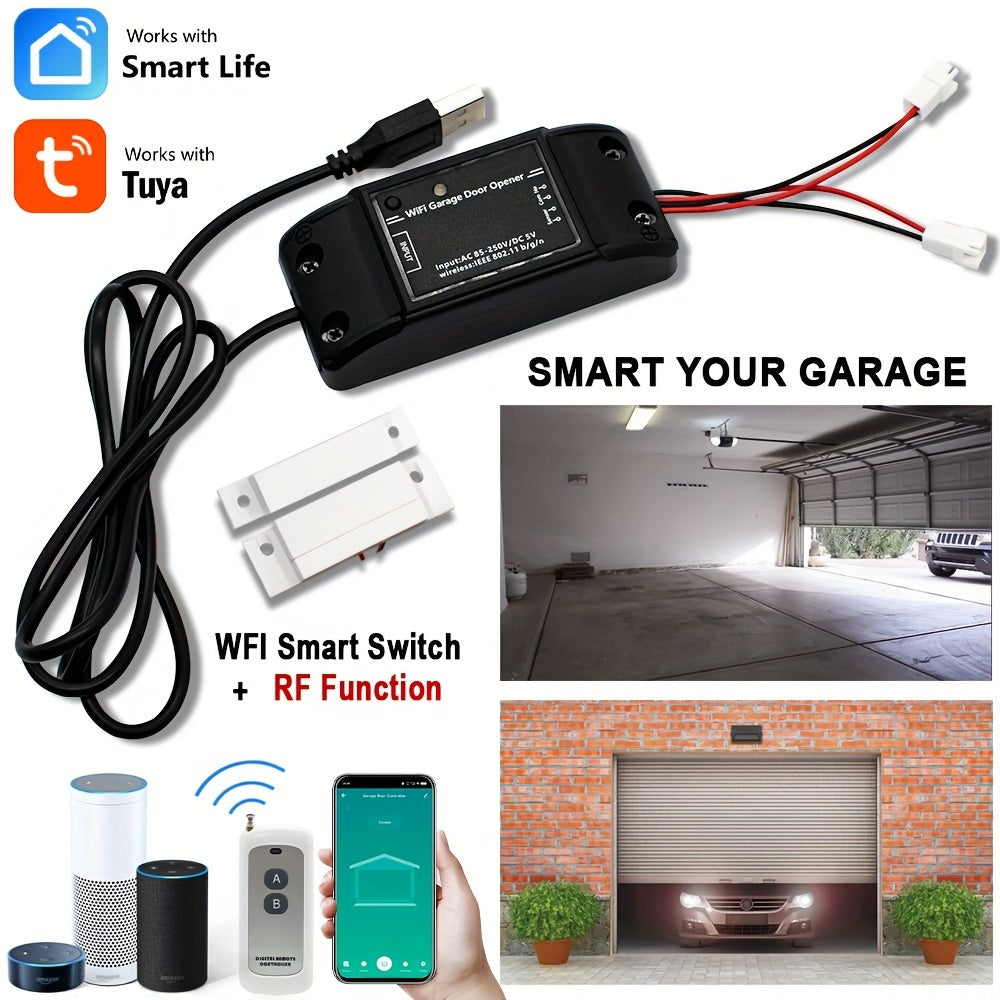 MIXIYOU Smart Garage Door Opener Controller with Sensor - WiFi & RF433MHz Receiver, Alexa & Home Compatible, App-Controlled Door Opener with Motion Sensor, Voice Command, Smart Home Automation, Compatible with  Alexa, Assista