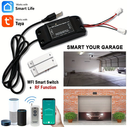 MIXIYOU Smart Garage Door Opener Controller with Sensor - WiFi & RF433MHz Receiver, Alexa & Home Compatible, App-Controlled Door Opener with Motion Sensor, Voice Command, Smart Home Automation, Compatible with  Alexa, Assista