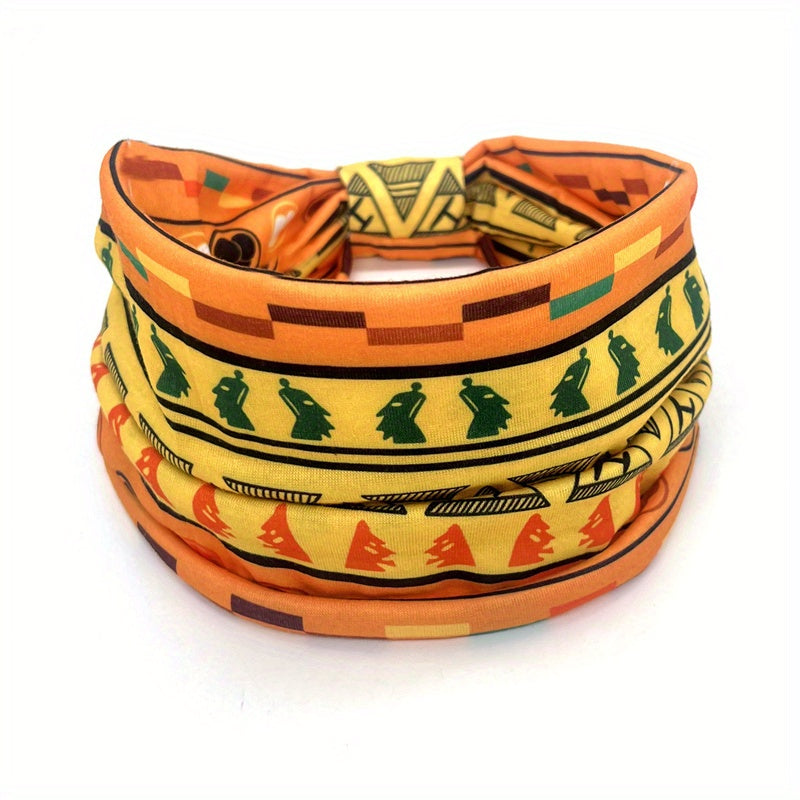 1pcs Stylish African Printed Boho Headband for Women - Stretchy Yoga Running Turban Hair Accessory