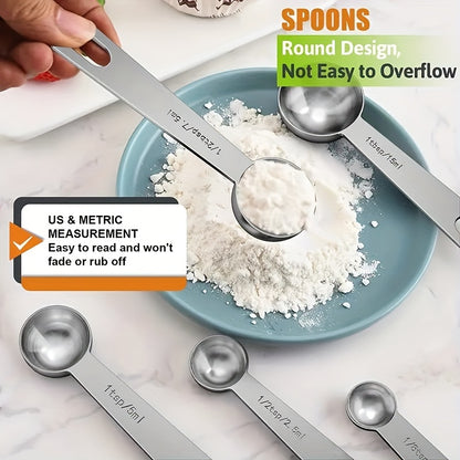 7pcs Set 20pcs Set Measuring Cup + Measuring Spoon Set 7 Stainless Steel Measuring Cups Set + 1 Level And 5 Mini Measuring Spoons for Cooking And Kitchen Measuring Spoons And Measuring Cups Baking Supplies Baking Tools