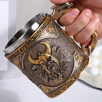 1pc, Medieval Style Beer Mug, Stainless Steel Coffee Mug, Coffee Cups, Vintage Water Cups, Summer Winter Drinkware, Birthday Gifts, Christmas Gifts