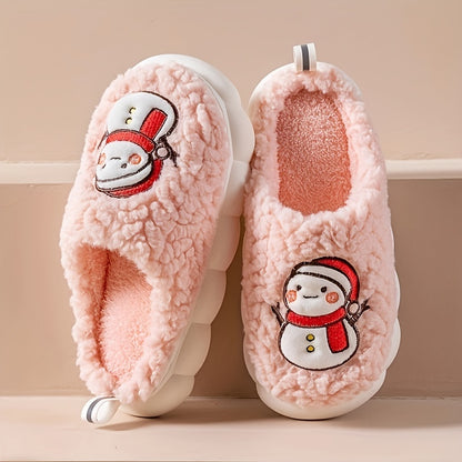 Christmas Tree Pattern Fuzzy Slippers, Winter Warm Closed Toe Flat Floor Shoes, Cozy Soft Sole Plush Home Slippers