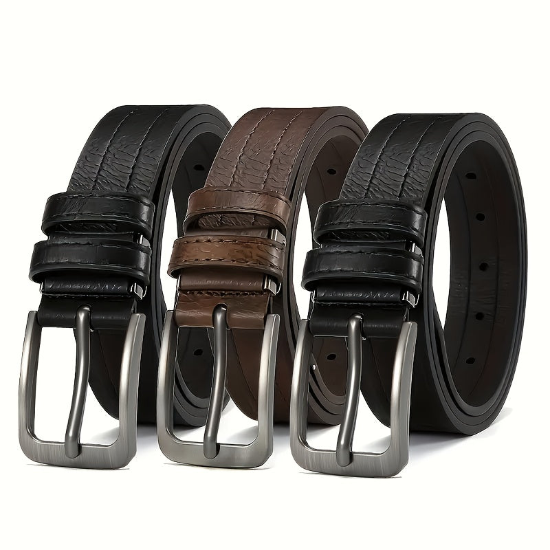 Set of 3 Men's Casual Vintage Belts, Durable Breathable Belts Designed for Business Professionals, Mature Individuals, and Fashion Enthusiasts, Ideal Gift for Any Occasion, Men's Luxury Belts, Adjustable, Square Buckle, Suita