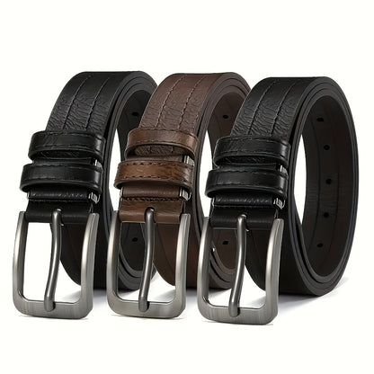Set of 3 Men's Casual Vintage Belts, Durable Breathable Belts Designed for Business Professionals, Mature Individuals, and Fashion Enthusiasts, Ideal Gift for Any Occasion, Men's Luxury Belts, Adjustable, Square Buckle, Suita