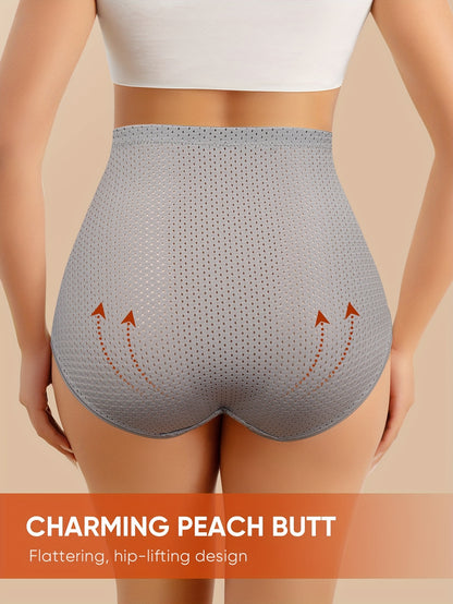 MIOTAN Women's High-Waisted Tummy Control Underwear - Tuck & Lift Butt Lifting Shaping Panties, Breathable All-Season Solid Color Triangle Briefs (No Bulk), High Elegant Everyday & Special Occasion Panties for Sensitive Beige