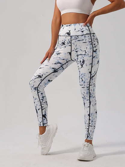 Three-Pack Tie-Dye Print Yoga Pants, Polyester Spandex Fabric Soft Comfortable High Waist Stretchy Fitted Leggings for Daily Wear Workout Casual Cycling Outdoor