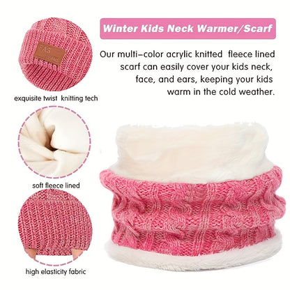 Conjunto de 3 peças para o inverno infantil: cachecol de veludo quente, gorro e luvas de malha para bebé dos 2 aos 8 anos.