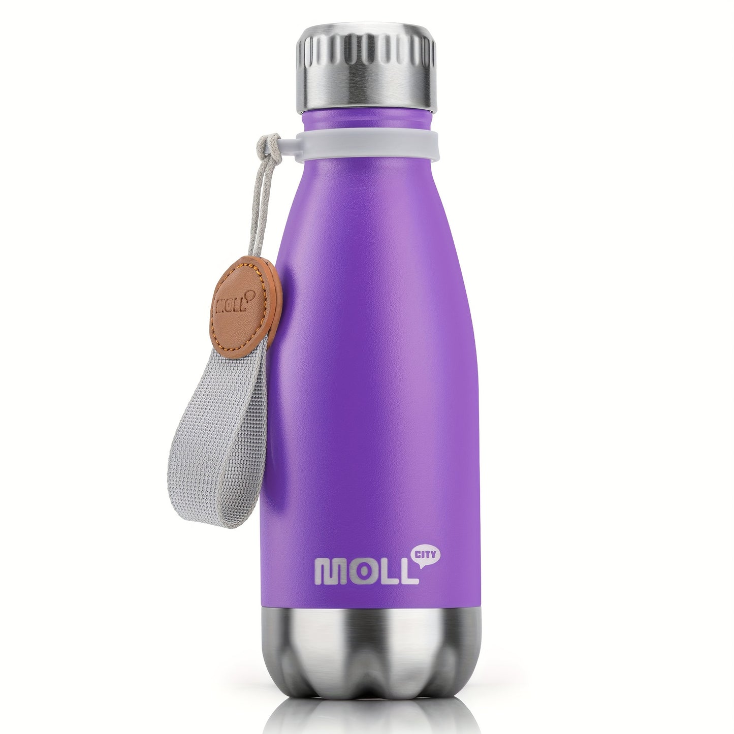 1pc Mollcity 9oz/266ml Stainless Steel Water Bottle - Vacuum Insulated, Leak-Proof, BPA-Free, Double-Wall Insulated with Carry Strap, 24H Cold & 12H Hot, Lightweight & Durable for School, Sports, Travel, Outdoor, Gym, Hiking