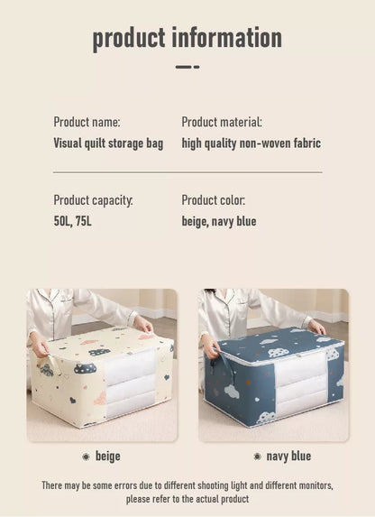 Large Capacity Clothes Storage Bag Organizer With Reinforced Handle, Suitable For Blankets, Bedding, Foldable With Sturdy Zipper, Clear Window Christmas, Halloween, Thanksgiving Gift Easter Gift