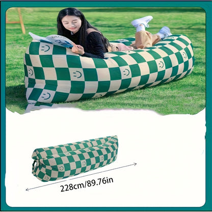 1pc Large Inflatable Sofa Chair - Heavy-Duty Oxford Fabric Portable Air Bed/Seat, Foldable Self-Inflating Couch for Adults &, No Needed, Ideal for Camping, Beach, Music Festivals, Backyard (Takes Air from Mouth, Chaise Pliant
