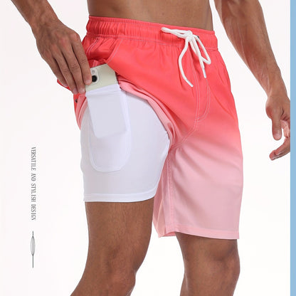 Men's Quick-Dry Beach Shorts with Tropical Palm Tree & Palm Leaf Print - Breathable Stretch Fabric for Summer, Outdoor, Hiking, Swimming - Machine Washable Casual Athletic Shorts, Outdoor Activewear, Summer Shorts