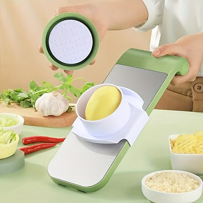 Conjunto de 7 peças de fatiador e ralador multifuncional em aço inoxidável com lâminas intercambiáveis, kit de utensílios de cozinha manual para batata, cenoura e pepino, disponível para todas as estações.