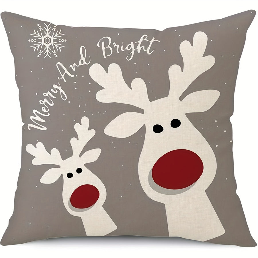 4pcs, Linen Christmas Pillow Covers, Christmas Decorations, Snowman Deer Christmas Tree, Winter Holiday Decor, Throw Cushion Case For Home Couch 16x16, 18x18, 20x20 Single-sided, No Pillow Core