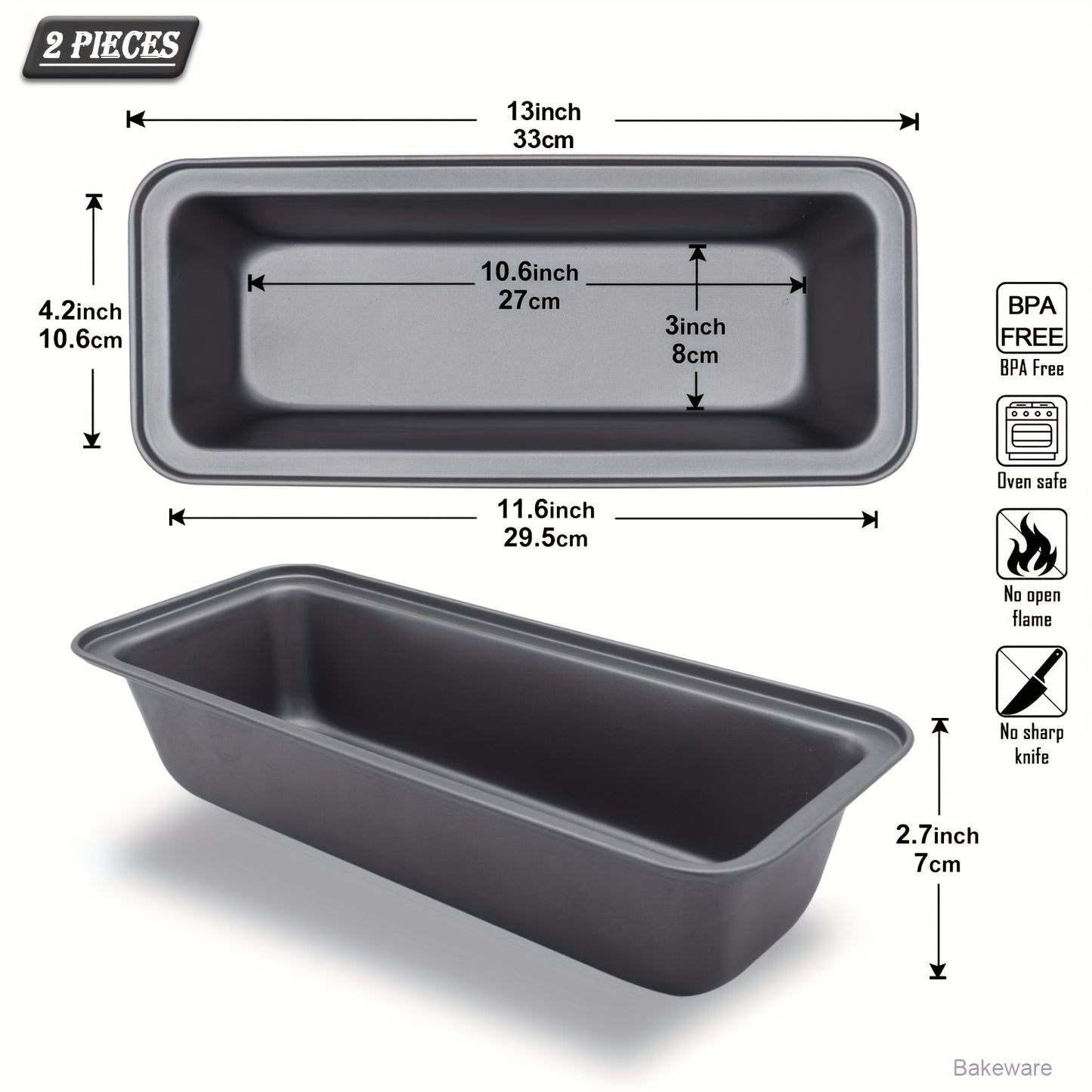 GDDGCUO Non-Stick Carbon Steel Loaf Pan and Cake Mold Set - 29.21 x 10.67 cm, Perfect for Baking Bread, Toast, and More - Ideal Christmas Gift for Home Bakers