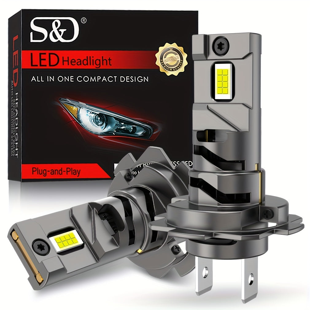 S&D H7 LED Headlight - High Power, High Lumen, Dual Copper Tube, Strong Heat Dissipation, Decoding, with Fan, Plug-and-Play, for Motor Vehicles, 36V or Below, No Battery Required, Vehicle Lighting Upgrade, Sleek Design, Durab