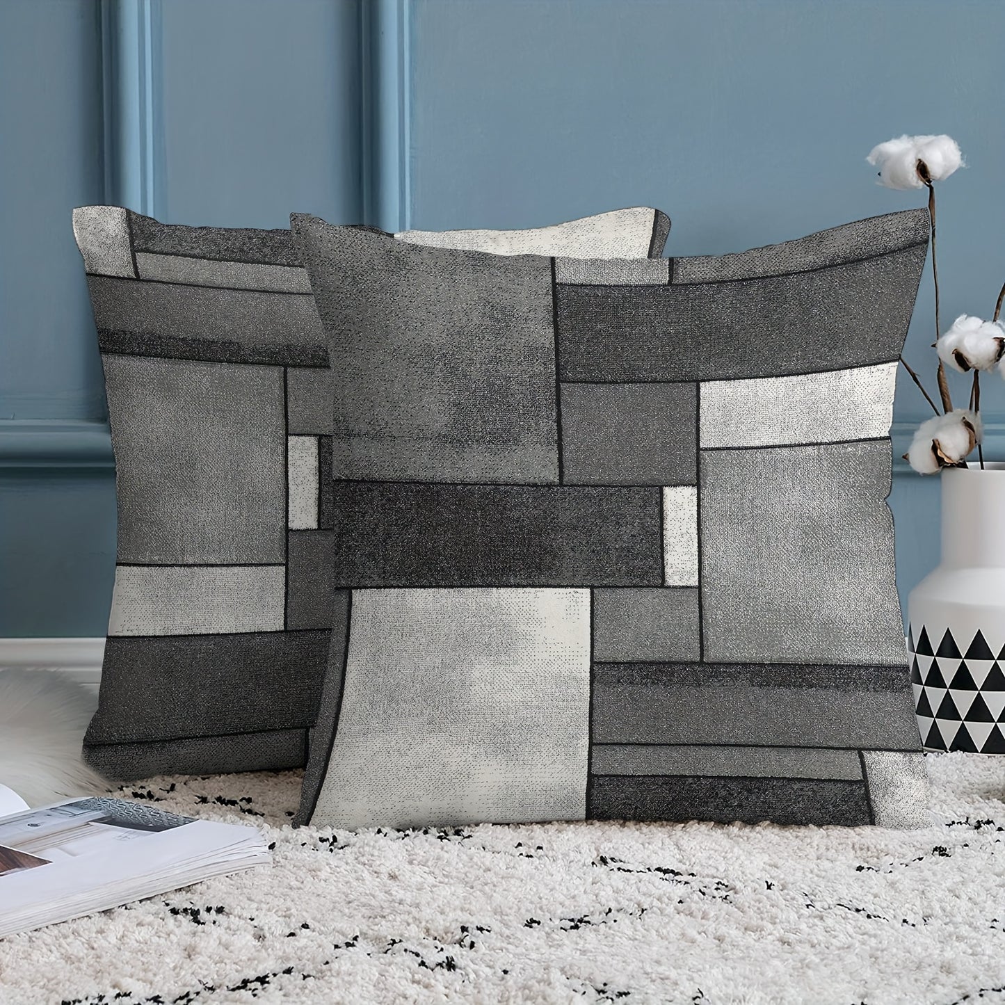2pcs Modern Geometric Throw Pillow Covers, 45.72x45.72 cm, Dual-Sided Design, Soft Polyester, Zip Closure - Perfect for Living Room & Bedroom Decor (Inserts Not Included)