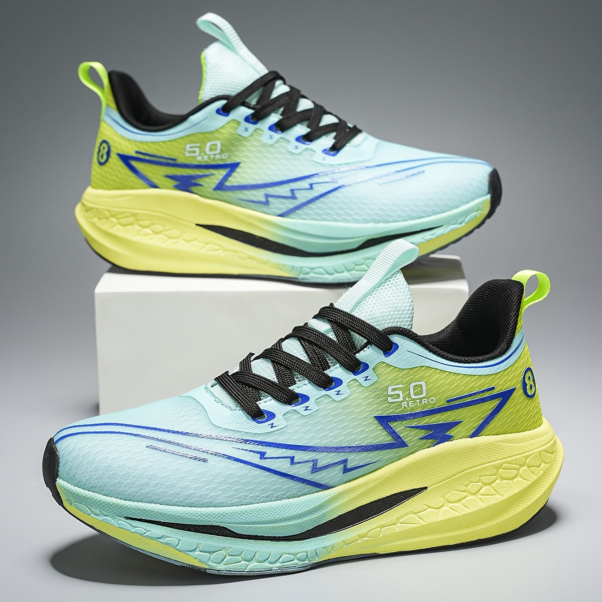 Men'S Lightweight Running Shoes - Gradient Color Athletic Sneakers (Turquoise to Yellow), Breathable Cushioned EVA/TPR Sole, Lace-Up Gym Shoes for Jogging, Training, Everyday - All-Season Performance Footwear with Non-Slip TP