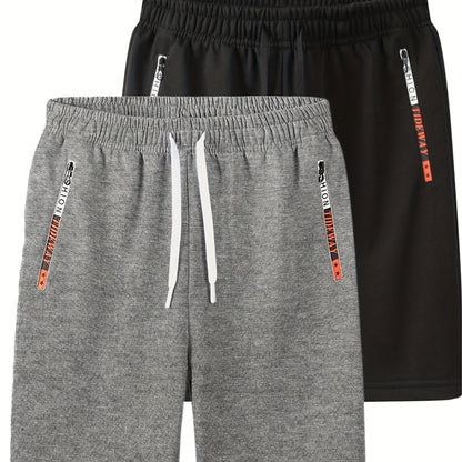 2pcs Men's Casual Outdoor Shorts - Summer Men's Casual Shorts with Zipper Pockets, Minimalist Multi-Pocket Design for Daily Wear, Running, Fitness & Travel, 100% Polyester Knit Fabric, Drawstring Waistband, Machine Washable,