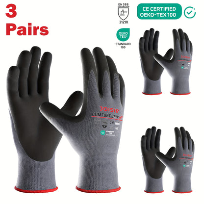 JOISIV 3/6 Pairs Nitrile Work Gloves - MicroFoam Coated, Non-Slip Grip, Breathable Safety Gloves for Gardening, Mechanic, Warehouse & DIY Tasks