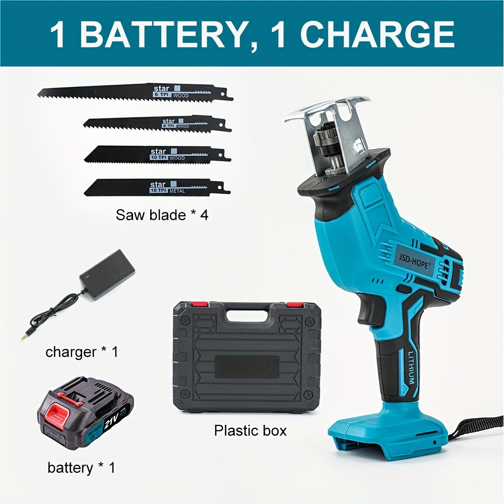 JSD-HOPE - Serra Elétrica Recíproca Similar à Motosserra (Simulação) - Serra elétrica portátil com bateria de iões de lítio, compatível com as lâminas A23/A33/A43/A53, ficha europeia (220-240V) para projetos de jardinagem e paisagismo.
