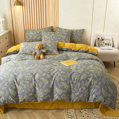 Dark Vine Pattern 4pcss Bedding Set Vintage Small Floral 4pcss Sheet Set Includes 1 Flat Sheet, 1 Duvet Cover, 2 Pillowcases - Washable Polyester Machine Washable - Breathable And Easy to Clean, Does Not Contain Down Duvet Or