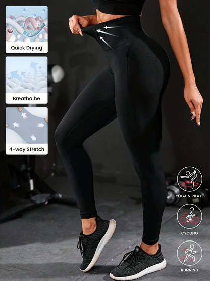 2pcs Women's High-Waisted Yoga Leggings Tummy Control Butt-Lifting Workout Pants - Solid Black & Dark Grey Full-Length Gym Pants with Vertical Striped Waistband-Like Texture, Opaque Non-Sheer Machine Washable All-Season Athle