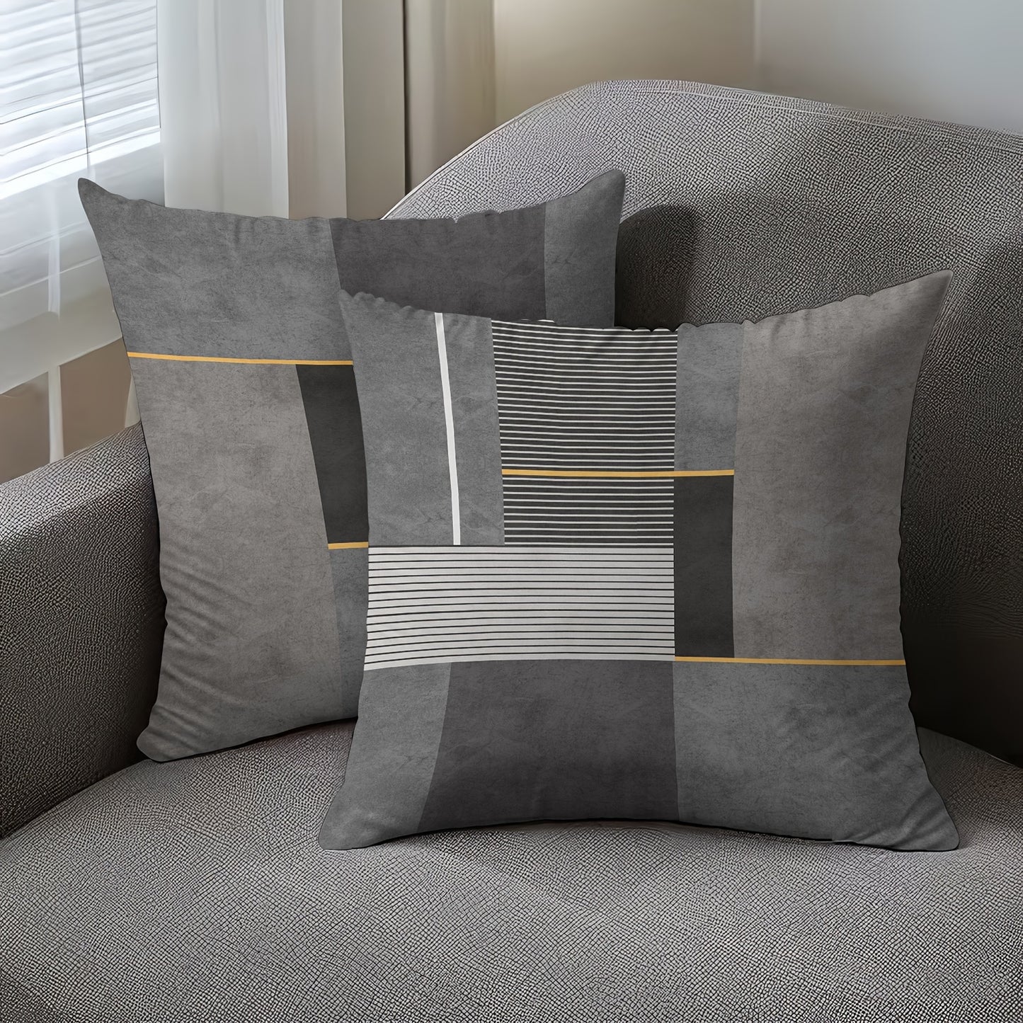 2pcs Modern Geometric Throw Pillow Covers, 45.72x45.72 cm, Dual-Sided Design, Soft Polyester, Zip Closure - Perfect for Living Room & Bedroom Decor (Inserts Not Included)
