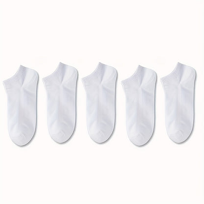 5 Pairs Ultra-Comfortable Low-Cut Ankle Socks - Breathable, Stretchy, and Durable for Sports & Casual Attire - Solid Black, Gray, and White, Sports Socks, Versatile Sock Options, Simple Sock Design, Breathable Fabric
