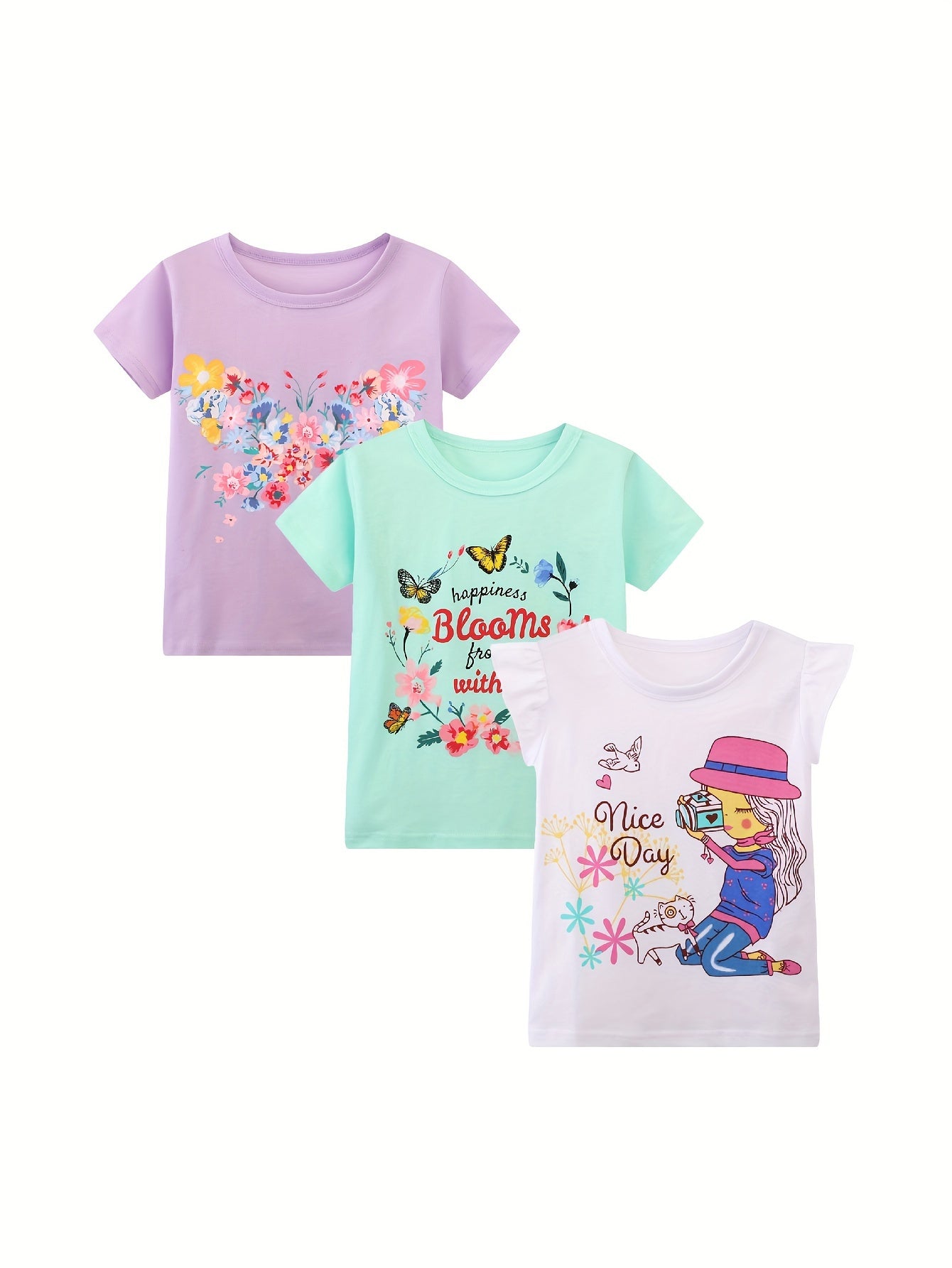 3pcs 100% Cotton Cartoon Graphic Short Sleeve T-shirt Set Summer Clothes Gift Party