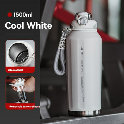 NIRMEI 316 Stainless Steel Insulated Sports Water Bottle with Straw - Leak-Proof, Dual-Use for Hot & Cold Beverages, Car Cup Holder Design, Matte Finish, Portable & Durable for Outdoor Activities, Festive Gift for Valentine'S