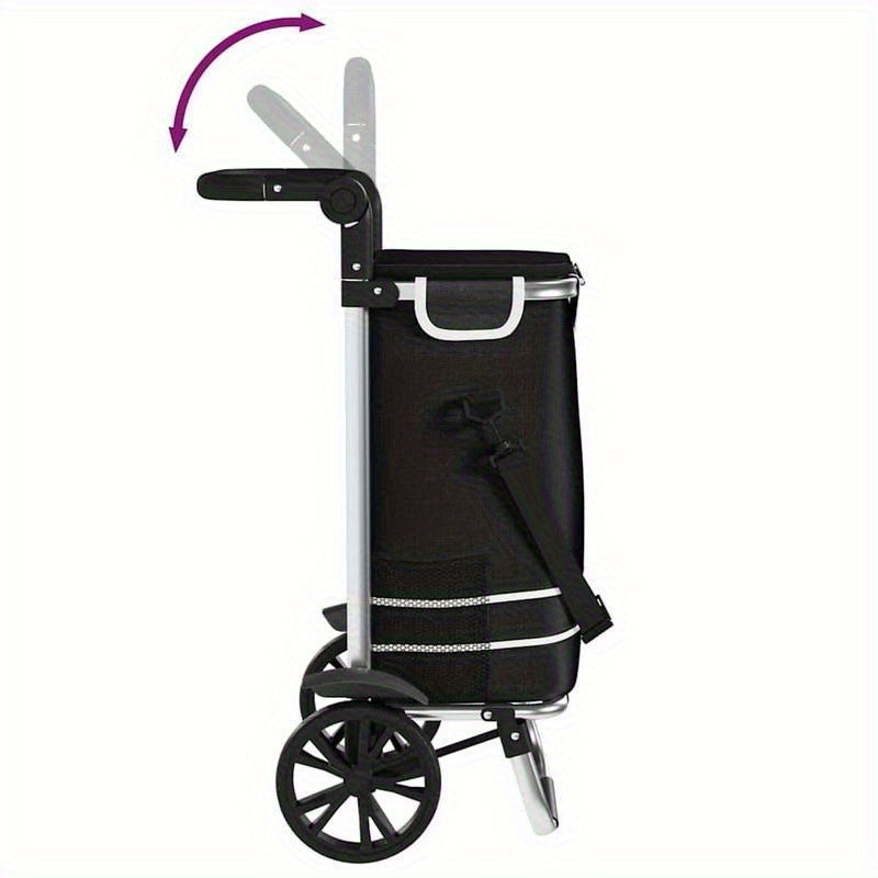 Outdoor shopping cart, shopping trolley with wheels and adjustable handle, black, 40L, durable and suitable for outdoor use, Shopping Trolley with Wheels And Bag, Large Shopping Cart with Wheels, Trolley Bags for Shopping, Fo