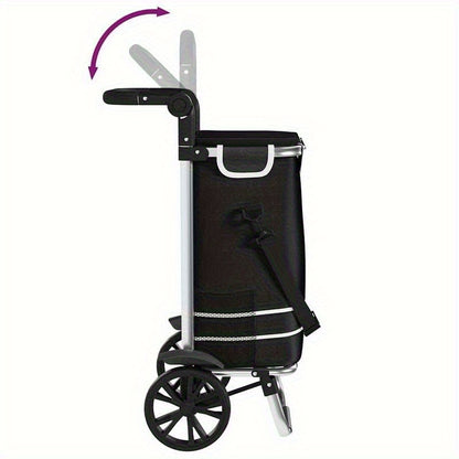 Outdoor shopping cart, shopping trolley with wheels and adjustable handle, black, 40L, durable and suitable for outdoor use, Shopping Trolley with Wheels And Bag, Large Shopping Cart with Wheels, Trolley Bags for Shopping, Fo