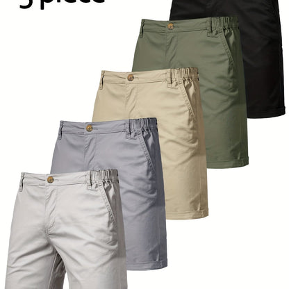 5pcs Men's Formal & Casual Shorts - Multi-Color Business, Streetwear, Beach Pants - Zipper Closure & Belt Loop - Non-Stretch Fabric for Office, Travel, Gym, Vacation - Machine Washable - (Black/Gray/Beige/Olive Green/), Versa