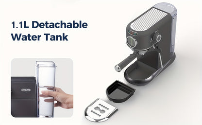 CAFELFFE Cold/Hot Semi-Automatic Espresso Machine, Stainless Steel Multi-Function Latte & Cappuccino Maker with Built-in Milk Frother/Steam Wand, Upgraded 7-Level Water Volume Control, Compatible with Ground Coffee & ESE Pods