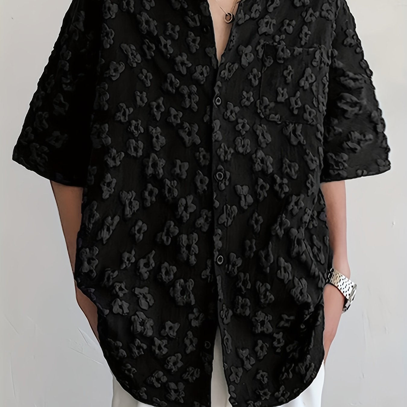 INCERUN Men's Bohemian Floral Print Casual Shirt - Loose Fit, Button-Down, Polyester Blend, Machine Washable