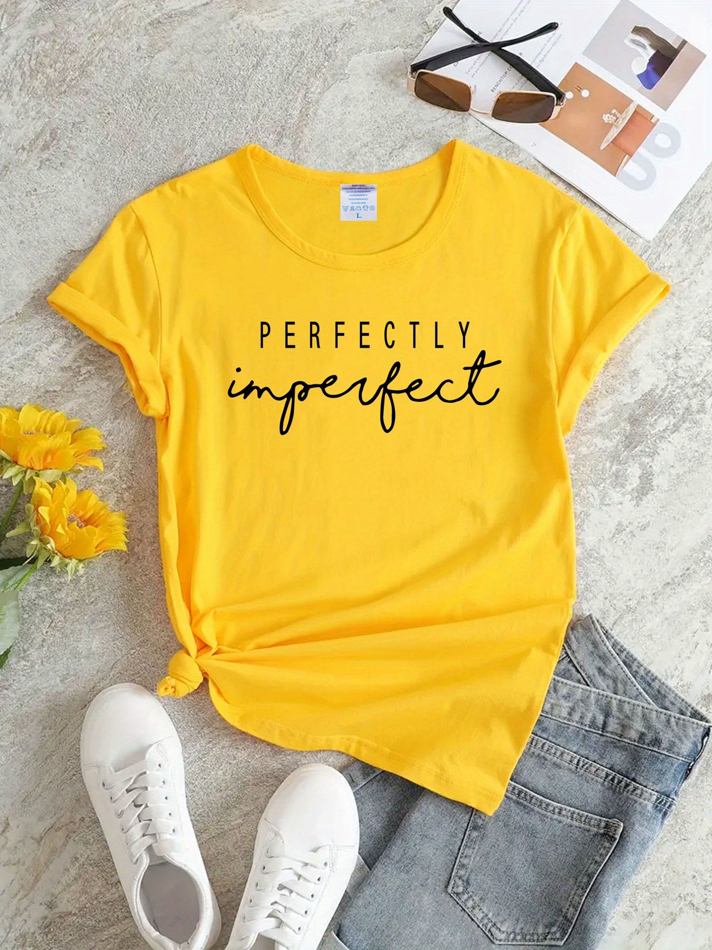 Letter Print Crew Neck T-shirt, Casual Loose Short Sleeve Summer T-Shirts Tops, Women's Clothing