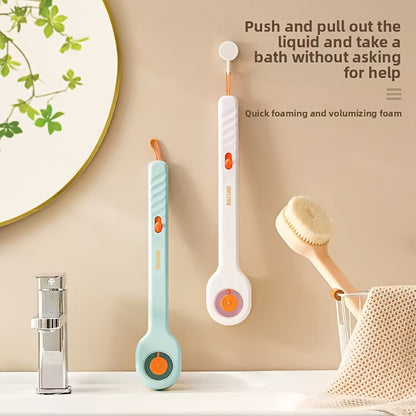 1pc Liquid-Filled Hair Bath Brush with Back Massager - Long Handle Shower Brush, Quick-Foaming Bath Brush for Scalp Massage & Body Back Rub, Pastel Colors (Mint Green/Orange/), No Electricity Needed - Ideal for Home & Spa Use