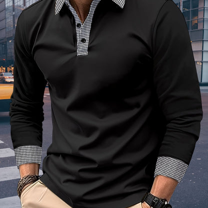 Men's Casual V-Neck Long Sleeve Rugby Shirt For Spring Autumn, Men's Clothing