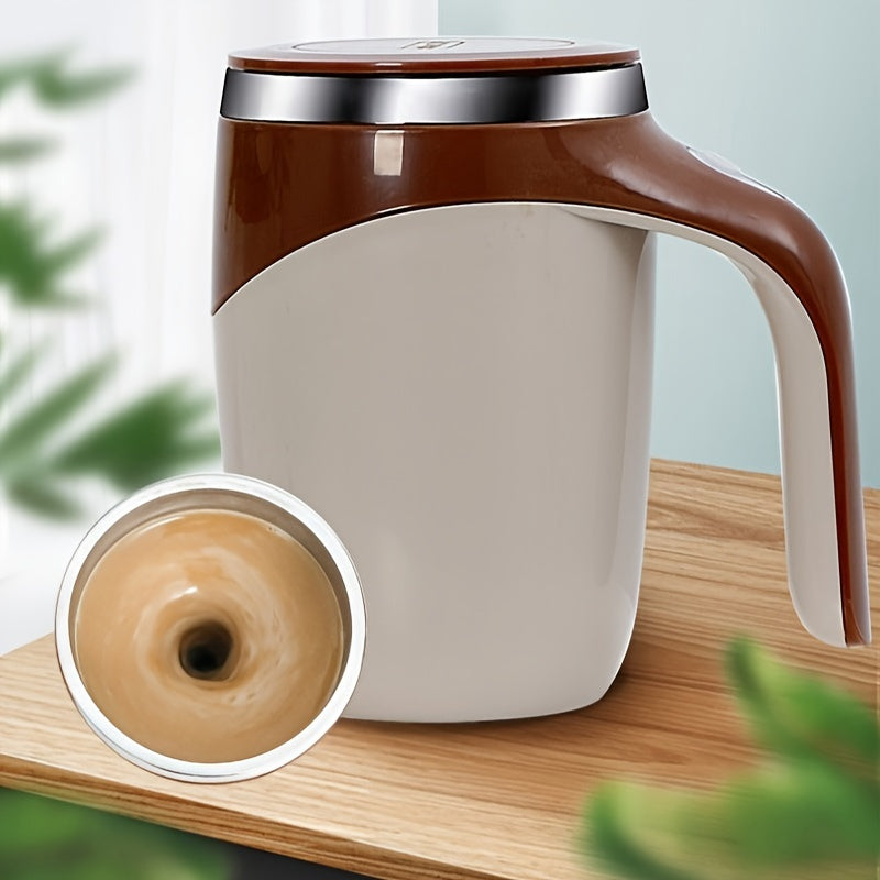 Spill-Proof, Stainless Steel Self-Stirring Coffee Mug - Battery-Powered, Reusable Magnetic Mixing Cup for Home, Office & Travel (AAA Batteries Not Included)
