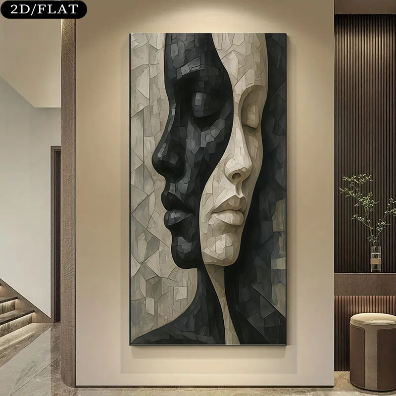 1pc Extra Large Modern Abstract Black and White Face Canvas Wall Art - Minimalist Beige, Brown, Gray, Black  White  Light Gray - Frameless Contemporary Painting for Living Room, Bedroom, Home Office Decor - Large Statement Pi