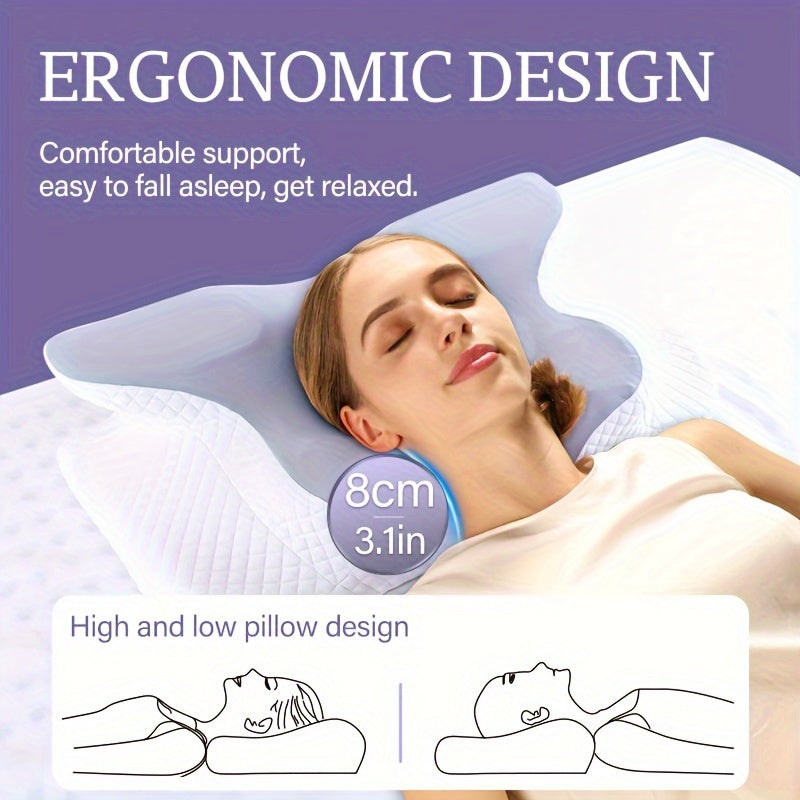 Almofada Cervical (1 unidade) - Almofada de Suporte para o Pescoço com Recuperação Lenta e Design Ergonómico, Fronha Lavável à Máquina - Ideal para quem dorme de lado, de costas ou de barriga para baixo.