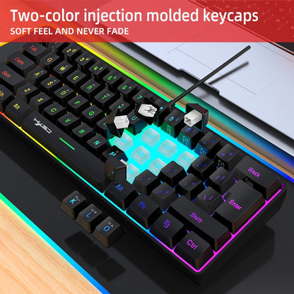 HXSJ Mini New Wired Thin Film Keyboard 61-key Mechanical Touch RGB Glow Multiple Quick Key Combination Suitable For Gaming And Office The Keyboard Is Wired Only